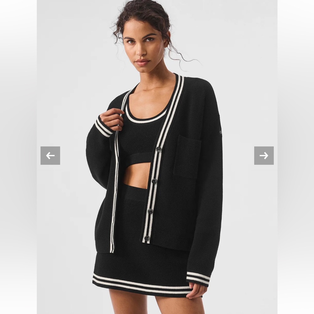 Alo Tennis Club Sweater Knit Cardigan - Black/Ivory size S